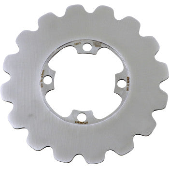 The Yamaha UTV Rotor by Ebc is a silver, circular heat-treated stainless steel gear with twelve rounded teeth, a central cutout with four mounting holes, and a smooth, reflective surface—ideal for ATV brake rotors.