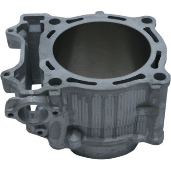 The Yamaha Cylinder 95.00 mm by Cylinder Works features a nickel silicon carbide-plated metal engine block with a large central bore and multiple mounting holes, showcasing its intricate casting and structural details from an angled view.