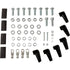 Assorted hardware kit for the Demon Winch 3500lb, shown on a white background. Includes bolts, nuts, washers, black plastic handles, metal connectors, and black rectangular rubber pieces neatly organized in rows.