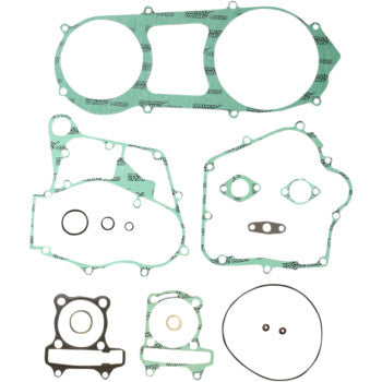 The Polaris Complete Gasket Kit by Athena features green and black gaskets in assorted shapes and sizes on a white background—perfect for mechanical or automotive engine rebuild projects.