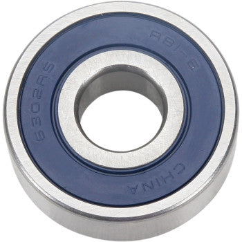 Close-up of a Parts Unlimited Wheel Bearing Double Seal 15x42x13, circular metal bearing with blue seals and engraved outer edge text.