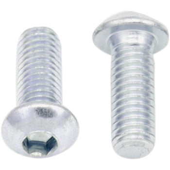 Two silver-colored Allen Bolts Button Head M6 x 16 from Bolt are shown—one highlights the threaded side, the other shows the hex socket top—perfect for service department assortments or hardware replacements. Comes in a 10 pack.