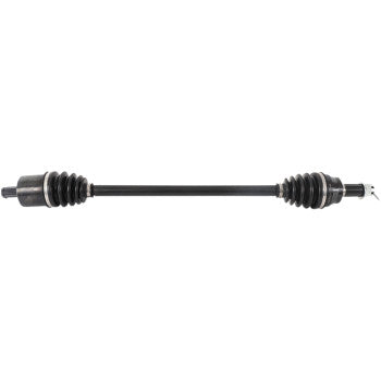 The Polaris Axle Kit Complete 8 Ball Extreme Duty Front Left & Right by All Balls is shown on a white background, featuring black shafts with rubber boots and metal joints on both ends for enhanced durability.