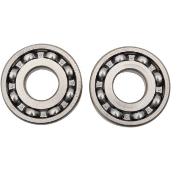 Two Honda Crankshaft Bearings by Hot Rods, featuring visible inner and outer rings with ball elements, are positioned side by side on a plain white background.