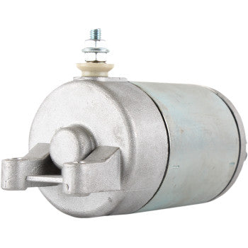 The Starter Motor by Parts Unlimited is a metallic cylindrical OEM-quality starter motor with a mounting bracket on one end and a bolt, washers, and nut on top, shown against a plain white background.