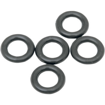 Five black rubber OEM Oil Filter O-Rings by Parts Unlimited, 5 Pack, arranged in a loose cluster on a white background; compatible with Bombardier 4 TEC and other 4-stroke engines.