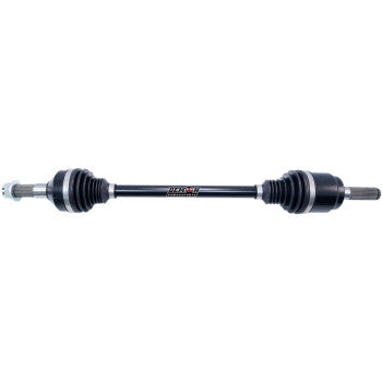 Heavy-duty black metal front left axle with rubber boots and threaded ends for Kawasaki Teryx UTV.