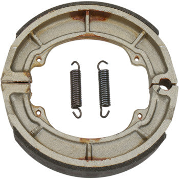 The Brake Shoes by Dp Brakes are durable, circular metallic pads featuring two central coiled springs, designed for fade-free performance and shown on a plain background.