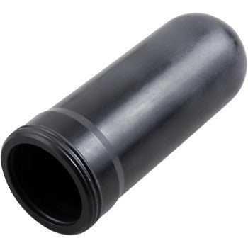 The Shock Reservoir Bladder 41 mm x 100 mm KYB by Race Tech is a black, cylindrical metal canister with a threaded opening at one end, commonly used in OEM-quality shock absorbers, shown angled on a white background.