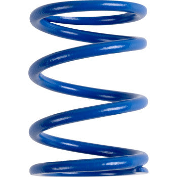 Blue metal coil spring with a smooth glossy finish and medium thickness.