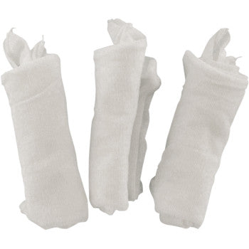 Three Filterskins Air Filter Wraps by Pc Racing are displayed upright against a plain background, resembling reusable filter covers ready for use.