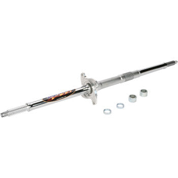 The Honda TRX Axle Eliminator 2+2 by Dura Blue features pin drive hubs, two metal collars, and two washers—shown isolated on a white background.