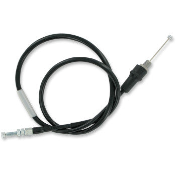 Black vinyl throttle cable with metal connectors and flexible sheath for Yamaha Yfz450 models.