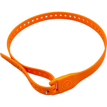 The Pronghorn Straps™ 32" Orange by Giant Loop features an adjustable silicone strap with multiple holes and a buckle, making it perfect for securing or bundling various items.
