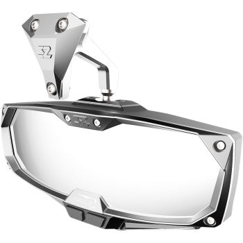 The Can-Am Maverick X3 Halo R Rear View Mirror with LED Cabin Light by Seizmik features a sleek silver rectangular design, silver bezel, convex safety glass, and durable metallic frame—perfect for a modern, industrial look.