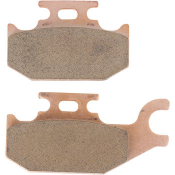 A pair of SV Severe Duty Brake Pads by Ebc, featuring durable metallic construction with a copper-colored backing, are displayed side by side on a white background; one pad has an extended hook-like tab on the right.