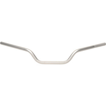 The 7/8 Street Handlebar Medium Silver by Renthal features lightweight, corrosion-resistant aerospace aluminum with a slight upward and backward curve, shown isolated on a white background.