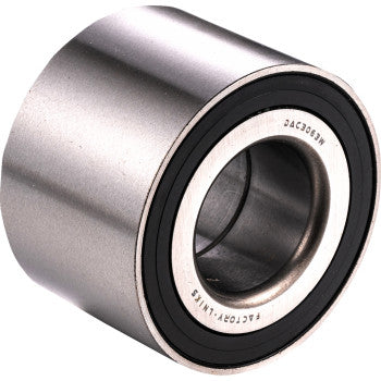 A close-up of a cylindrical metal ball bearing with a smooth outer surface and inner ring from the Axle Bearing Kit Front & Rear by Factory Links, designed to reduce friction in mechanical systems.