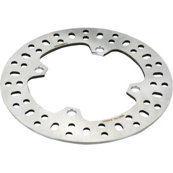The Honda Front & Rear Rotor by Moose Offroad is a round, high-carbon stainless steel replacement rotor with multiple holes and three inner cutouts, designed to enhance vehicle braking performance.