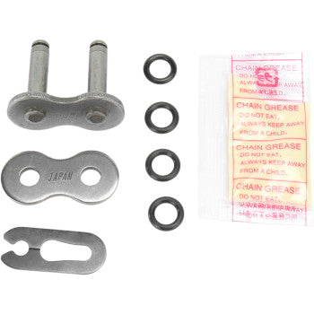 The 530 O-Ring Series Clip Connecting Link by Parts Unlimited includes a replacement link, metal parts, O-rings, retaining clip, and chain grease—all packaged together in clear wrapping against a white background.
