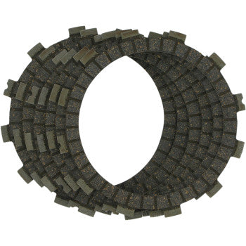 Clutch Plates by Vesrah feature circular, textured discs with segmented outer edges, arranged in an overlapping stack to ensure they meet strict OEM standards.