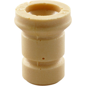 The KYB Shock Bottom Out Bumpers 16 mm x 42 mm x 55 mm by Race Tech are beige, cylindrical plastic fittings with grooves and a hollow center, designed for shock maintenance to help prevent bottom-out during suspension travel.