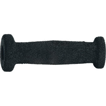 Black cylindrical foam handlebar grip with flanges on both ends for offroad vehicles.