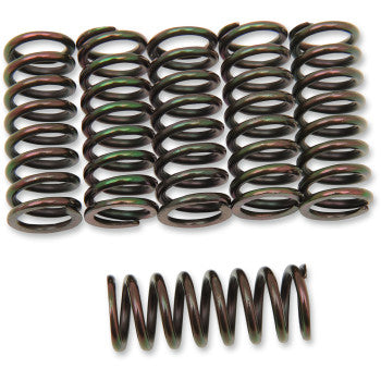 The Clutch Spring Set by Barnett, made in the USA, features nine metal springs arranged vertically in rows, with an identical spring positioned horizontally beneath them on a white background.