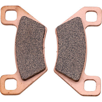 A pair of metallic HH friction rated Brake Pads by Galfer with textured surfaces, shaped to fit into a caliper, displayed on a white background.