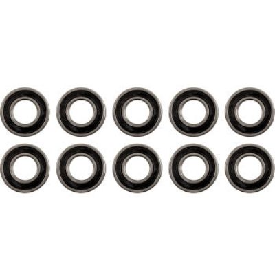Ten Wheel Bearings Double Seal 6003 2RS (17x35x10mm) by Factory Links, black and circular, set of 10 arranged in two rows of five, designed for rust and corrosion protection.