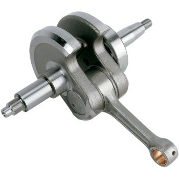 The Yamaha Crankshaft Assembly OEM Stroke by Hot Rods features two counterweights, precision-machined webs, smooth machined edges, and cylindrical mounting ends, all designed to meet original equipment manufacturer specifications for engines.