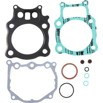 The X3 Honda Rancher TR50 Top End Gasket Set by Prox includes precision black, green, gray, and copper engine gaskets and seals arranged for an ideal top-end rebuild.
