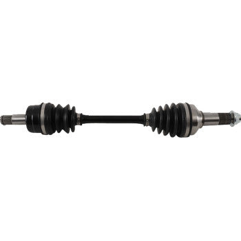 The Yamaha Big Bear Axle Kit Complete Standard Rear Left by Moose Offroad is shown against a plain white background, featuring precision-ground components, black rubber boots on each end, and a durable chrome-moly steel axle.