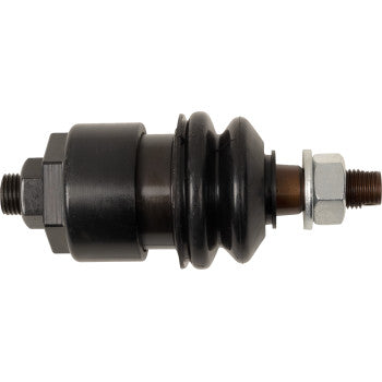 A close-up side view of the Demon Ball Joint Heavy Duty shows its black finish, threaded bolts on each end, a central cylinder, and an adjustable heavy duty ball joint with a flexible rubber boot.