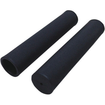 Two Black Rubber Grips 5" Black by Race Shop Inc. are shown side by side on a white background, featuring a cylindrical shape and textured, non-slip rubber surface.