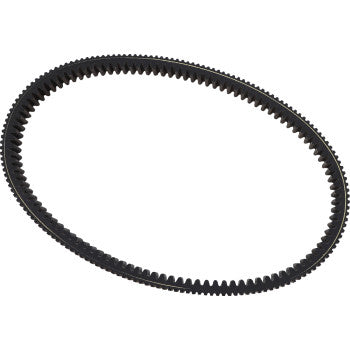 The Polaris Dura Series Drive Belt by Dynojet is a black, oval rubber belt with evenly spaced inner teeth, shown on a white background. Made in the USA and backed by a lifetime warranty.