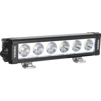 The Vision X XPL 9 LED Light Bar features a rectangular design with a clear lens, six round CREE LEDs, and two metal brackets, with VISION X branding on the sides.