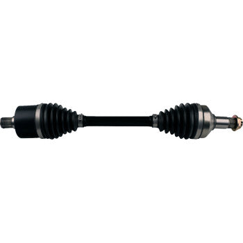 Black heavy-duty CV axle kit with rubber boots and metal joints for offroad use.