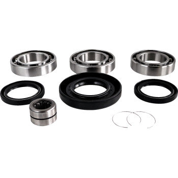 The Differential Bearing Seal Kit Rear by Epi includes metal bearings, NBR seals, rings, and retaining clips on a white background—perfect for differential rebuilds and offers excellent oil resistance.