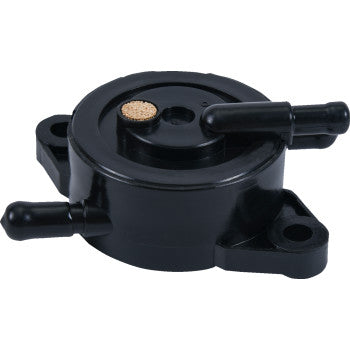 The Can Am - Kawasaki Vacuum Fuel Pump by All Balls is a black plastic automotive vacuum switch with three hose connectors, two mounting holes, and ethanol resistance, designed for vacuum-operated pumps. Shown angled on a white background.