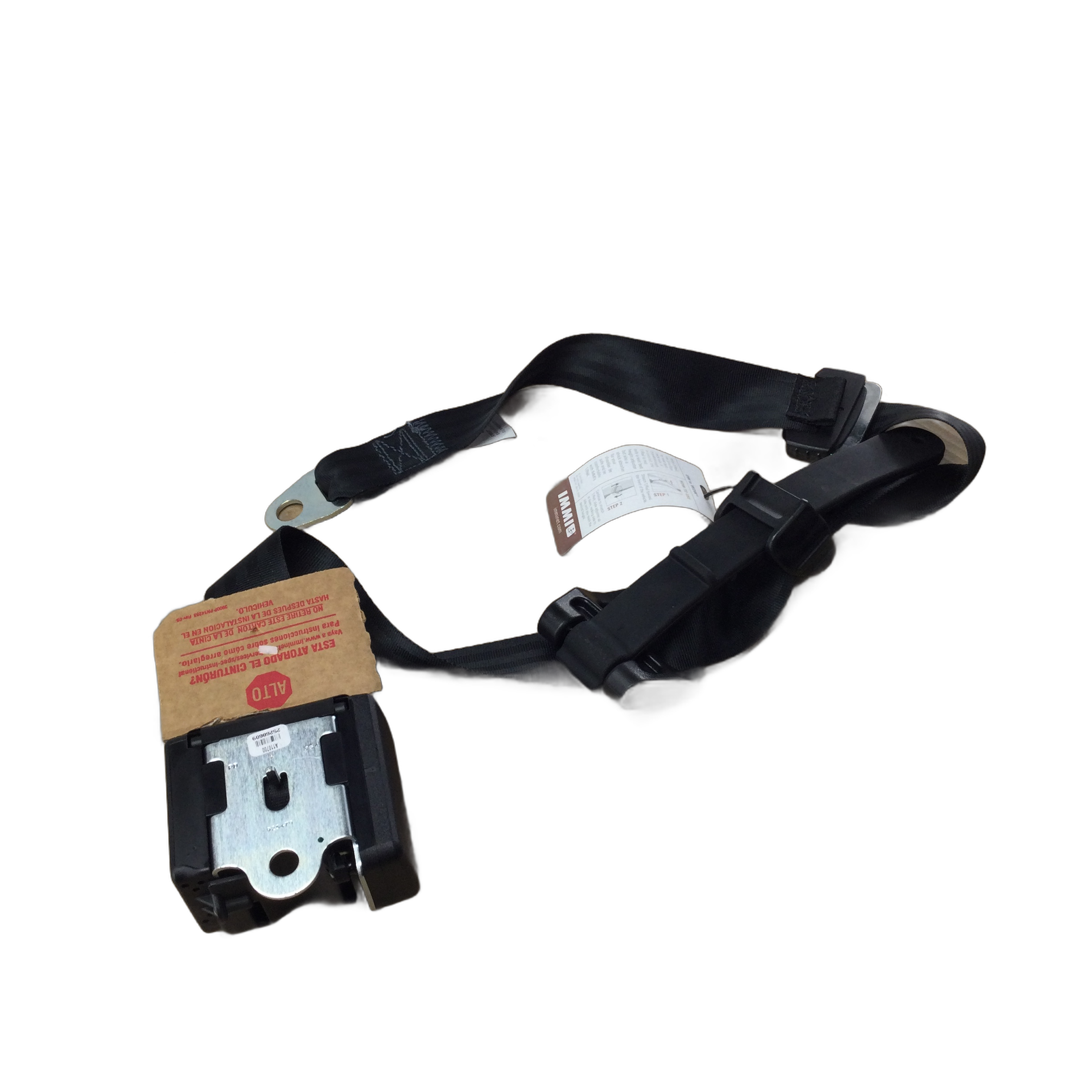 Black nylon rear seat belt assembly with metal buckle and plastic latch housing for Yamaha vehicles.