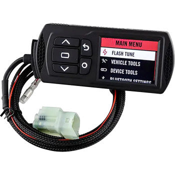 Black rectangular Honda Power Vision 3 fuel injection module with screen and control buttons, attached wiring harness with.