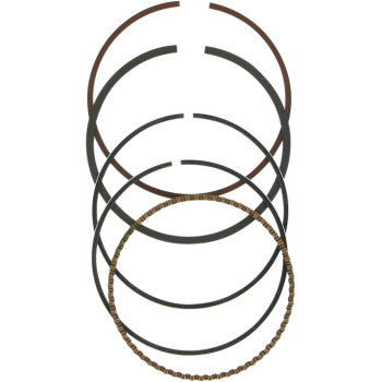 The Ring Set by Wiseco features five vertically arranged piston rings: four solid black rings and one metallic, textured Wiseco ring at the bottom, all displayed on a white background.