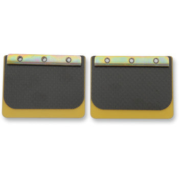 The Polaris Replacement Pro Series Reed Set RAD62 by Boyesen features two black and yellow carbon fiber reed valve petals with metal hinge strips and top-edge holes, designed for better throttle response, shown side by side on a white background.