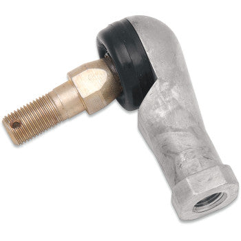The Tie Rod End Left Inner by Epi is an OEM-quality metal rod end bearing featuring a threaded shaft, brass and black components, and a curved silver housing, used in mechanical linkages for motion transfer.