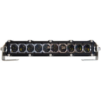 10" black LED light bar with multiple flood beam lenses and silver mounting brackets.
