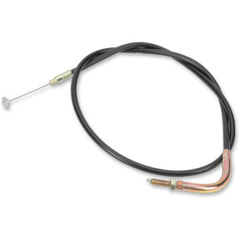 Black universal throttle cable with metal fittings and a curved gold-toned end connector.