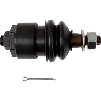 The Ball Joint Heavy Duty by Demon in black chromoly steel comes with attached nuts, washers, and a cotter pin, shown on a white background.
