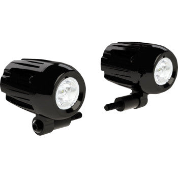Two black Denali Driving Light Mounts (D2/D3/S4) with slim-profile mounts and brackets are displayed side by side, slightly angled outward, on a white background.