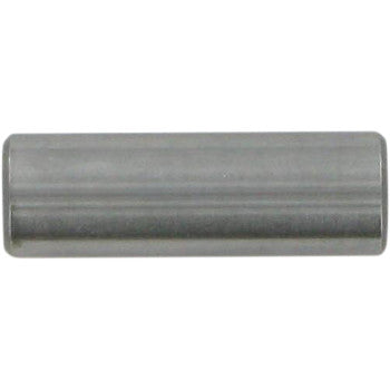 Cylindrical silver metal wrist pin with smooth surface and rounded edges.
